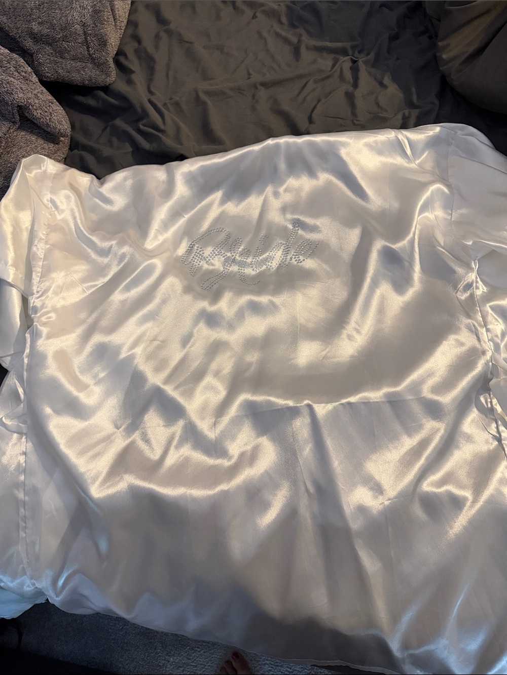 Satin Bridal Robe in White with Back Crystal Detail